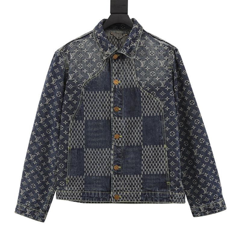 designer,replica,clothing,fake,1:1,lv,luxury,high quality LV  patchwork checkerboard presbyopic denim long-sleeved jacket (B050)