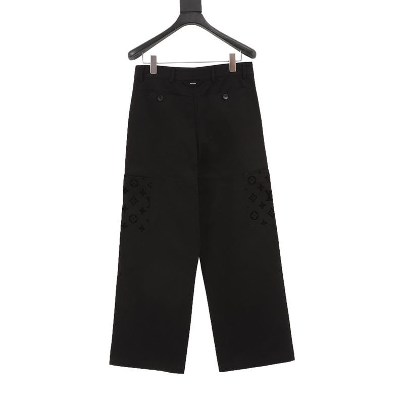 designer,replica,clothing,fake,1:1,lv,luxury,high quality LV  patchwork black flocked denim trousers (A20A)