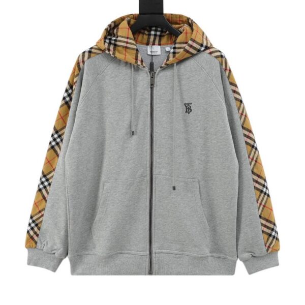 designer,replica,clothing,fake,1:1,lv,luxury,high quality Burberry embroidered TB plaid patchwork zipper sweatshirt jacket (32C9)