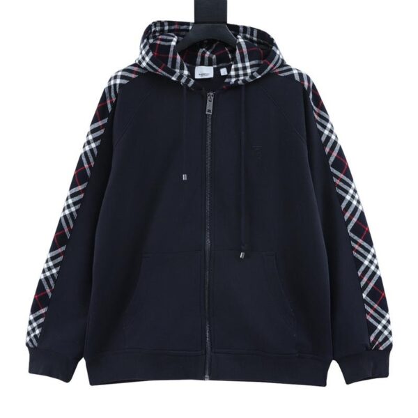 designer,replica,clothing,fake,1:1,lv,luxury,high quality Burberry embroidered TB plaid patchwork zipper sweatshirt jacket (9F4E)