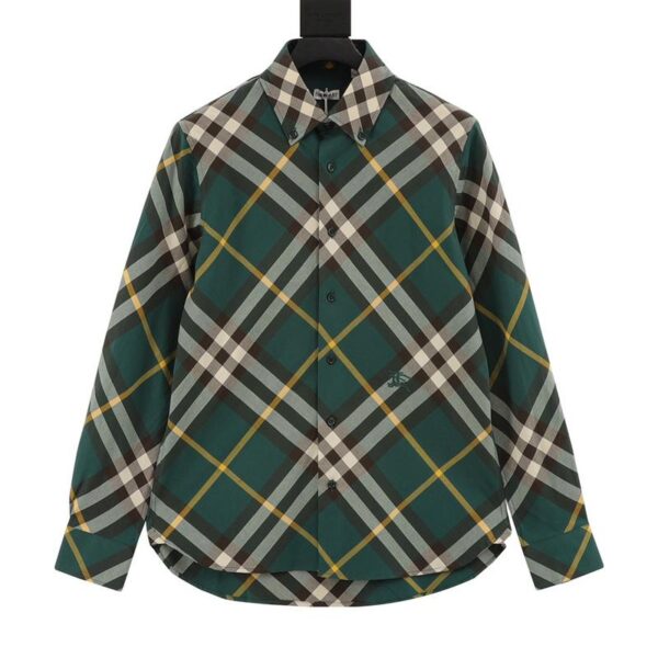 designer,replica,clothing,fake,1:1,lv,luxury,high quality Burberry large plaid war horse embroidered cotton long-sleeved shirt (9CA0)