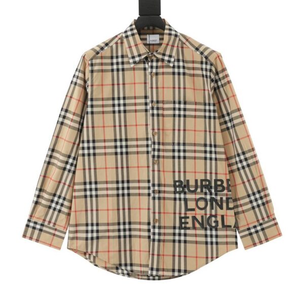 designer,replica,clothing,fake,1:1,lv,luxury,high quality Burberry plaid hem letter logo long-sleeved shirt (72E6)
