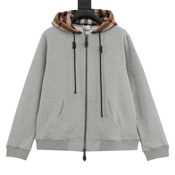 designer,replica,clothing,fake,1:1,lv,luxury,high quality Burberry plaid patchwork zipper hooded jacket (D9E8)