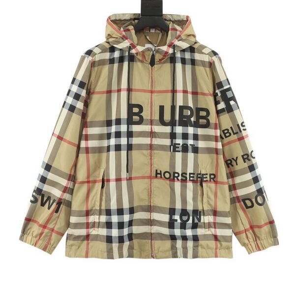 designer,replica,clothing,fake,1:1,lv,luxury,high quality Burberry plaid thick rubber letter zip hooded jacket (E5CB)