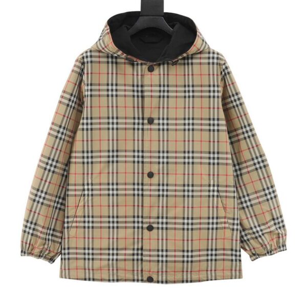 designer,replica,clothing,fake,1:1,lv,luxury,high quality Burberry plaid reversible button hooded jacket (051C)