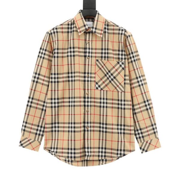 designer,replica,clothing,fake,1:1,lv,luxury,high quality Burberry classic element pocket striped long-sleeved shirt (65AC)