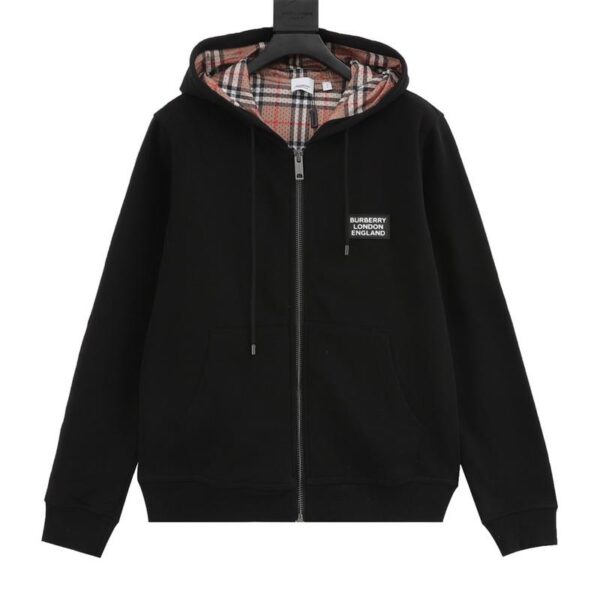 designer,replica,clothing,fake,1:1,lv,luxury,high quality Burberry chest logo plaid hooded zipper hooded sweatshirt (4BA7)