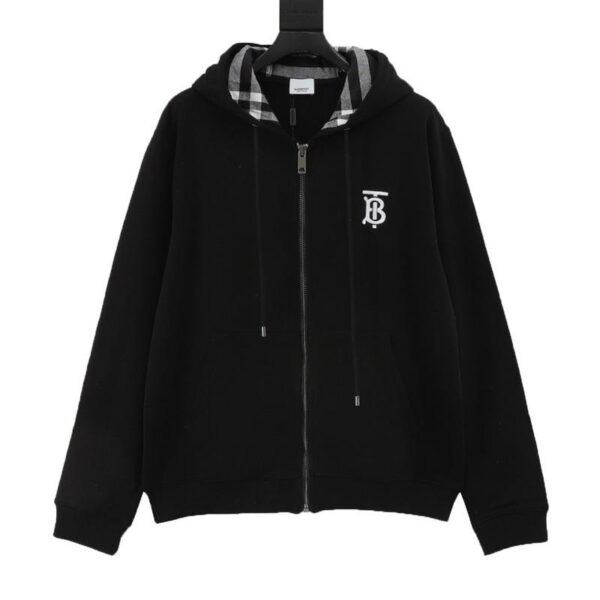designer,replica,clothing,fake,1:1,lv,luxury,high quality Burberry chest logo plaid zipper hooded sweatshirt (50BB)