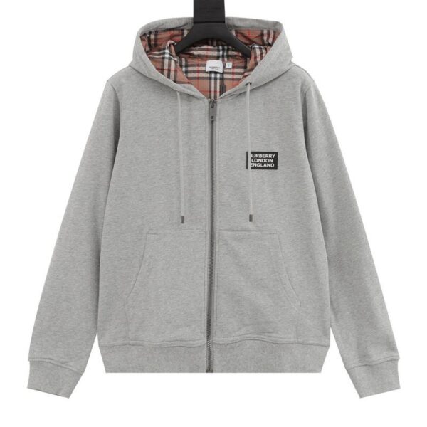 designer,replica,clothing,fake,1:1,lv,luxury,high quality Burberry chest logo plaid zipper hooded sweatshirt (B43E)