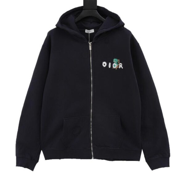 designer,replica,clothing,fake,1:1,lv,luxury,high quality Dior little dinosaur ripped hooded zipper sweatshirt jacket (5F97)
