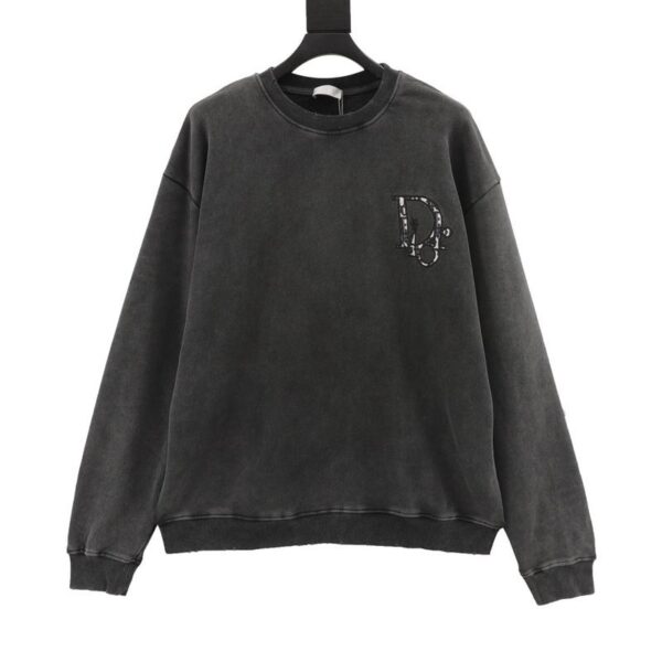 designer,replica,clothing,fake,1:1,lv,luxury,high quality Dior washed embroidered letter round neck sweatshirt (0B9E)