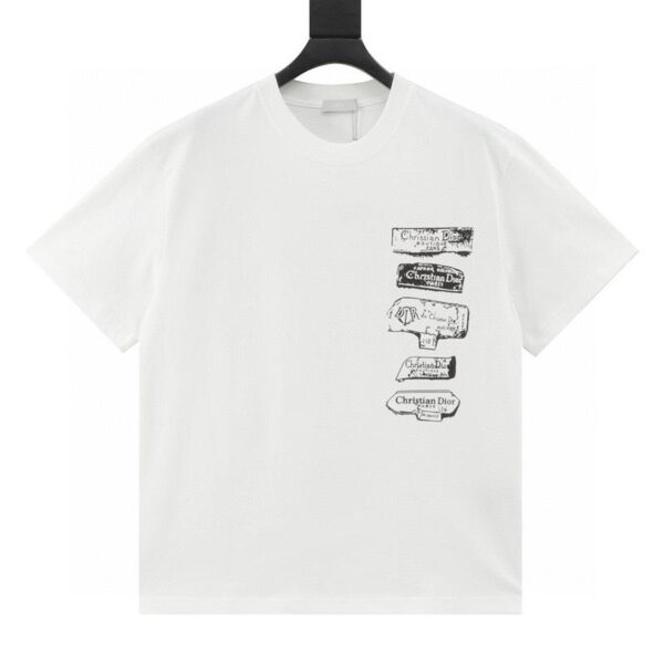 designer,replica,clothing,fake,1:1,lv,luxury,high quality Dior classic simple drawing logo printed short sleeves (D9E6)
