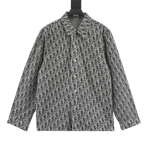 designer,replica,clothing,fake,1:1,lv,luxury,high quality Dior old flower all over printed jacquard long sleeve denim shirt (8F24)