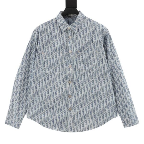 designer,replica,clothing,fake,1:1,lv,luxury,high quality Dior presbyopia all-over logo jacquard long-sleeved denim shirt (F000)