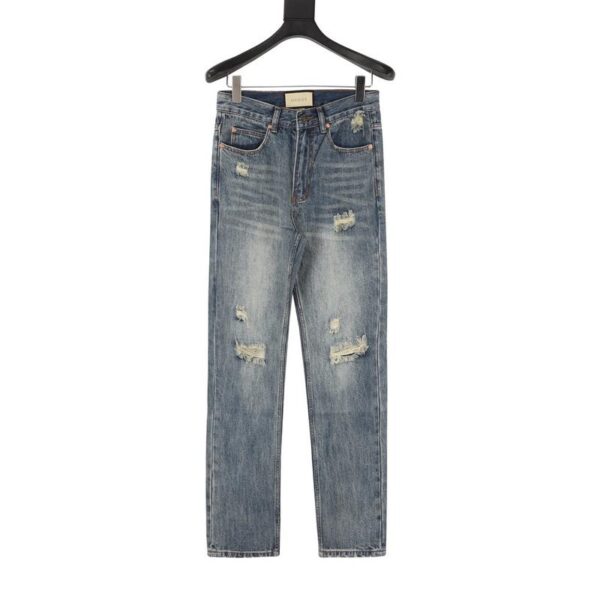designer,replica,clothing,fake,1:1,lv,luxury,high quality Gucci 1921 series knife-cut washed denim trousers (DF9C)