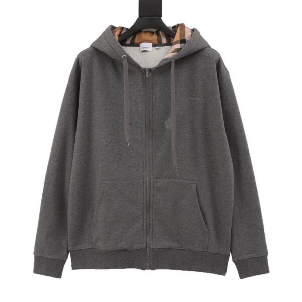 designer,replica,clothing,fake,1:1,lv,luxury,high quality Burberry letter embroidered plaid zipper hooded sweatshirt jacket (6C03)