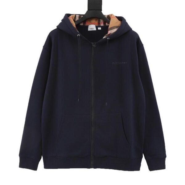 designer,replica,clothing,fake,1:1,lv,luxury,high quality Burberry letter embroidered plaid zipper hooded sweatshirt jacket (813C)
