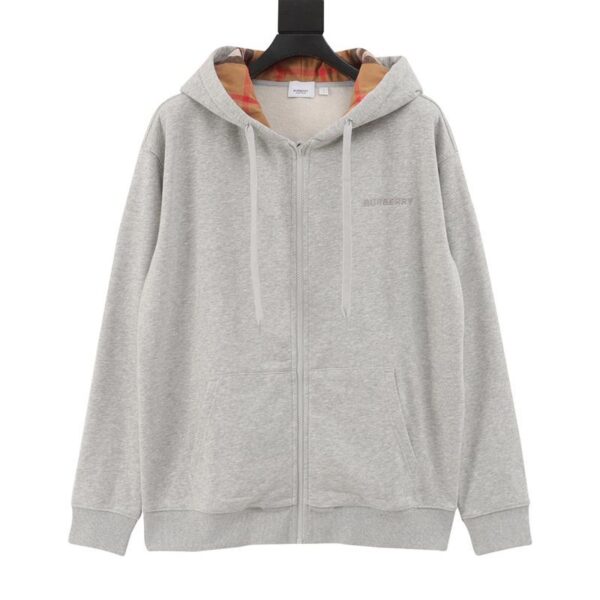 designer,replica,clothing,fake,1:1,lv,luxury,high quality Burberry letter embroidered plaid zipper hooded sweatshirt jacket (8ED2)