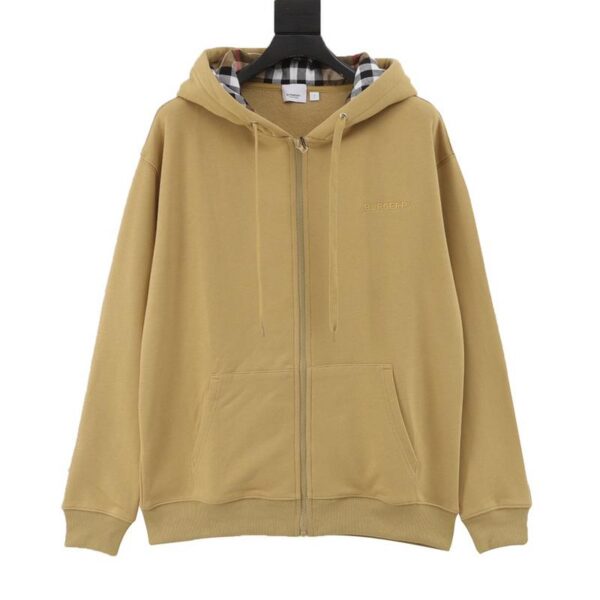 designer,replica,clothing,fake,1:1,lv,luxury,high quality Burberry letter embroidered plaid zipper hooded sweatshirt jacket (4F43)