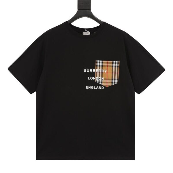 designer,replica,clothing,fake,1:1,lv,luxury,high quality Burberry plaid pocket laminated letter short sleeves (E1E9)