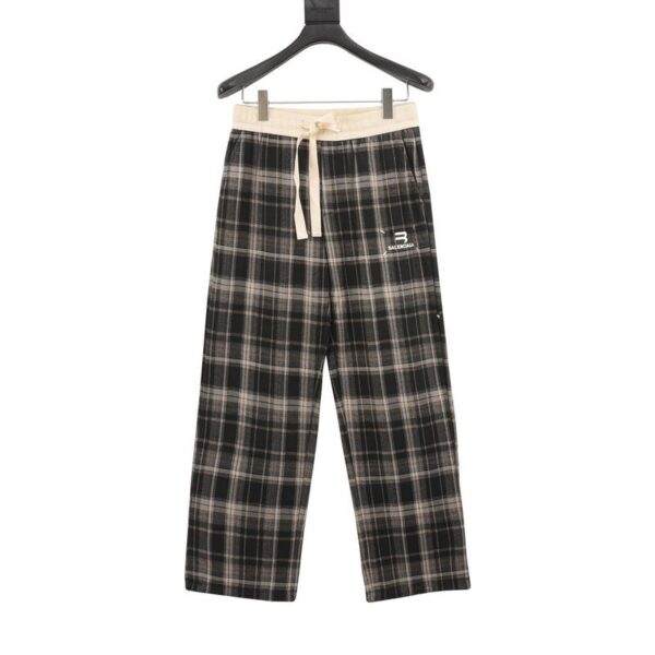designer,replica,clothing,fake,1:1,lv,luxury,high quality Balenciaga embroidered logo plaid trousers (86FC)