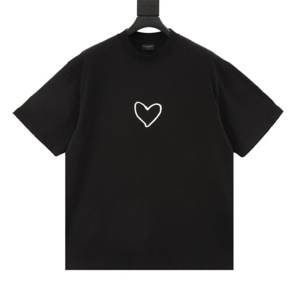 designer,replica,clothing,fake,1:1,lv,luxury,high quality Balenciaga Chinese Valentine’s Day 24 Series Solid Color Heart-Shaped Short-Sleeved T-Shirt (DF9E)