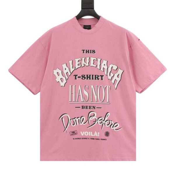 designer,replica,clothing,fake,1:1,lv,luxury,high quality Balenciaga pink foam letter print Logo distressed short-sleeved T-shirt (C69E)