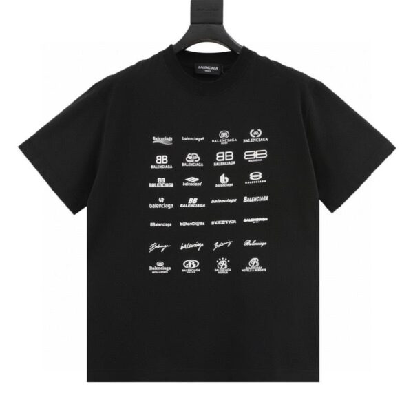 designer,replica,clothing,fake,1:1,lv,luxury,high quality Balenciaga multi-language printed short-sleeve (2B0E)