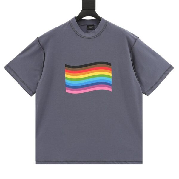 designer,replica,clothing,fake,1:1,lv,luxury,high quality Balenciaga rainbow flag printed round neck short sleeves (5A2E)