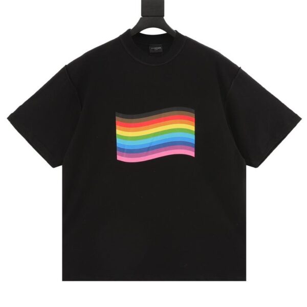designer,replica,clothing,fake,1:1,lv,luxury,high quality Balenciaga rainbow flag printed round neck short sleeves (8B77)