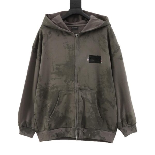 designer,replica,clothing,fake,1:1,lv,luxury,high quality Balenciaga offset mud-dyed black label cola zipper sweatshirt jacket (AA57)