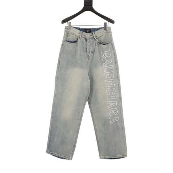 designer,replica,clothing,fake,1:1,lv,luxury,high quality Balenciaga embroidered letter washed loose wide-leg jeans (1493)