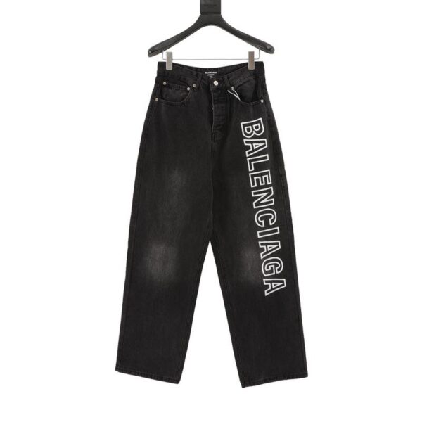 designer,replica,clothing,fake,1:1,lv,luxury,high quality Balenciaga embroidered letter washed loose wide-leg jeans (418A)