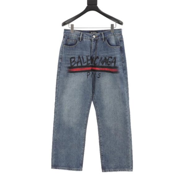 designer,replica,clothing,fake,1:1,lv,luxury,high quality Balenciaga cola print vintage jeans (3099)