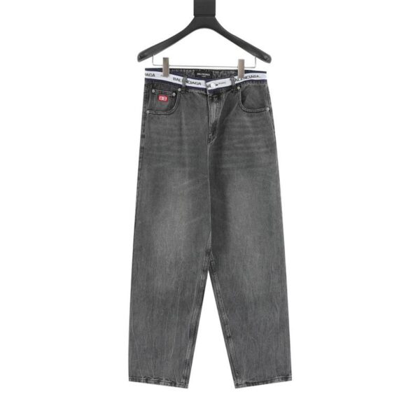 designer,replica,clothing,fake,1:1,lv,luxury,high quality Balenciaga waist letter web denim trousers (A317)