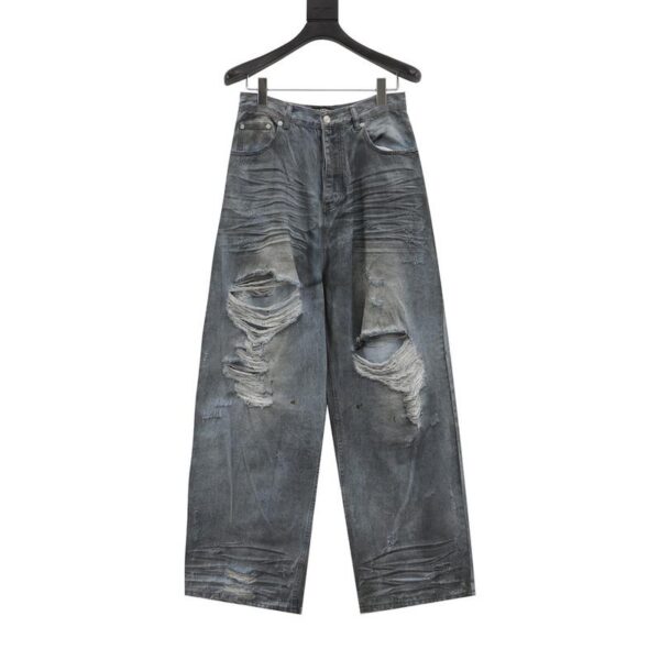 designer,replica,clothing,fake,1:1,lv,luxury,high quality Balenciaga hidden stained dirty ripped denim trousers (2E6A)