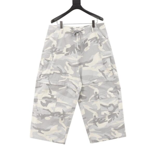 designer,replica,clothing,fake,1:1,lv,luxury,high quality Balenciaga camouflage cargo washed damaged loose wide-leg removable multi-pocket two-wear trousers (E1A3)