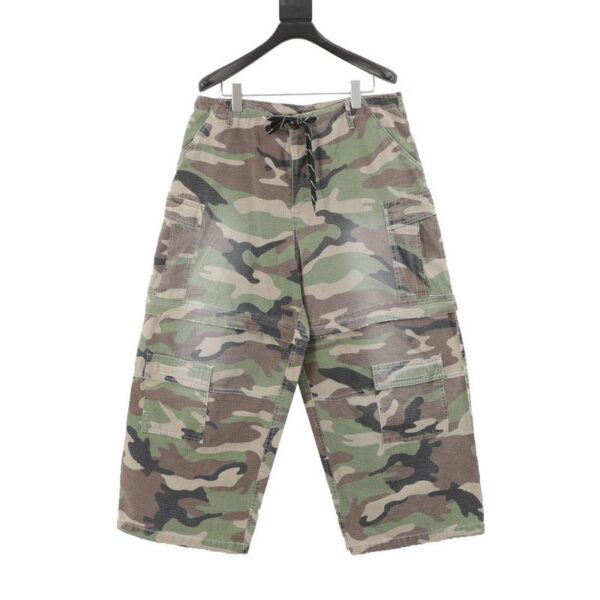 designer,replica,clothing,fake,1:1,lv,luxury,high quality Balenciaga camouflage cargo washed damaged loose wide-leg removable multi-pocket two-wear trousers (F85C)