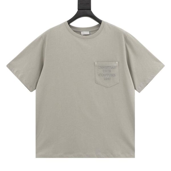 designer,replica,clothing,fake,1:1,lv,luxury,high quality Dior embroidered letter pocket round neck short sleeves (A7F5)