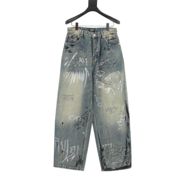 designer,replica,clothing,fake,1:1,lv,luxury,high quality Balenciaga hand-washed loose wide-leg jeans (EC85)