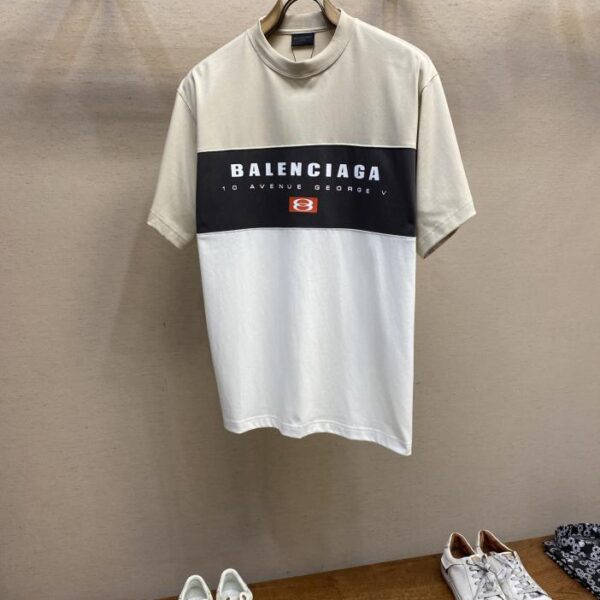 designer,replica,clothing,fake,1:1,lv,luxury,high quality Balenciag BB three-color splicing short-sleeved T-Shirt