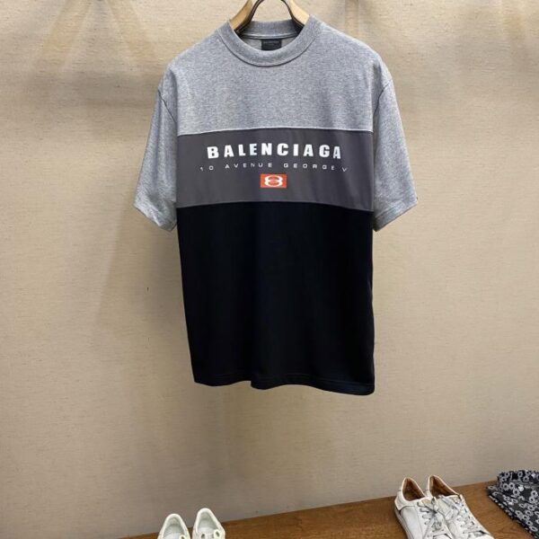designer,replica,clothing,fake,1:1,lv,luxury,high quality Balenciag BB three-color splicing short-sleeved T-Shirt