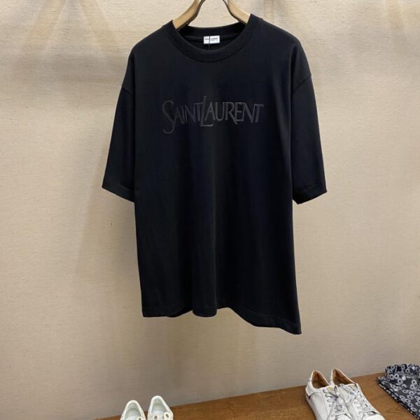 designer,replica,clothing,fake,1:1,lv,luxury,high quality YSL new black cotton short-sleeved T-Shirt
