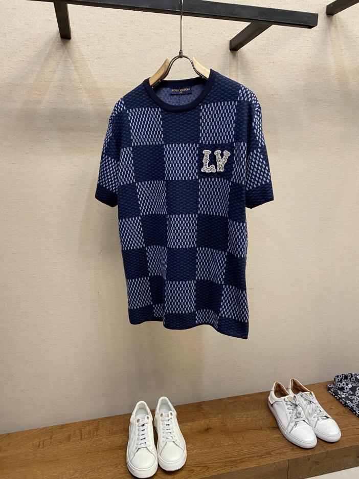 designer,replica,clothing,fake,1:1,lv,luxury,high quality Louis Vuitton checkerboard diamond-embellished cotton knit short sleeves designer,replica,clothing,fake,1:1,lv,luxury,high quality Louis Vuitton checkerboard diamond-embellished cotton knit short sleeves