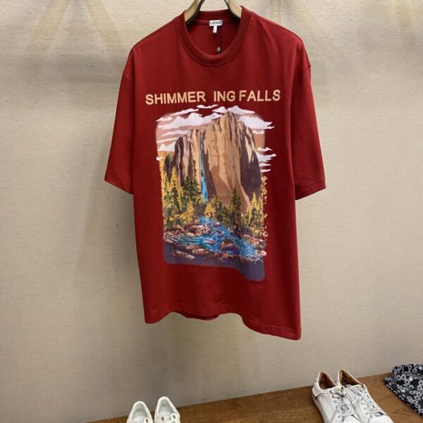 designer,replica,clothing,fake,1:1,lv,luxury,high quality Loewe maroon round neck loose short sleeves