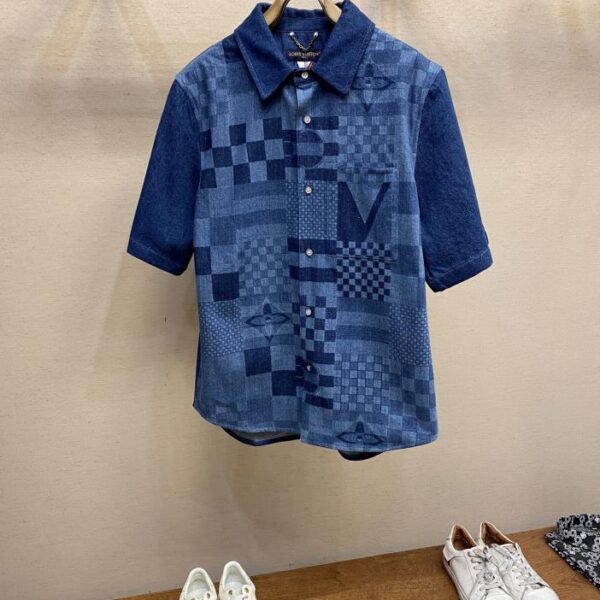 designer,replica,clothing,fake,1:1,lv,luxury,high quality Louis Vuitton new short-sleeved denim shirt