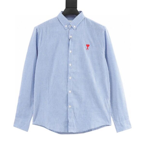 designer,replica,clothing,fake,1:1,lv,luxury,high quality AMIPARIS Logo love plaid long-sleeved shirt (67A8)