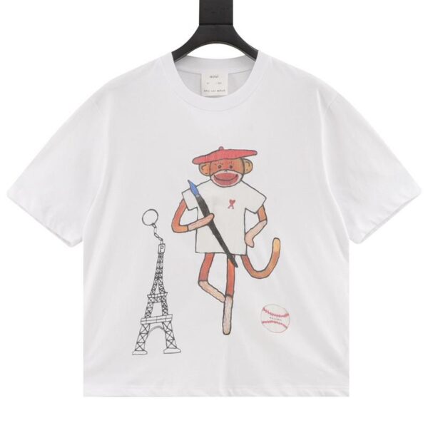 designer,replica,clothing,fake,1:1,lv,luxury,high quality  Ami x Novo joint limited edition love monkey pattern short sleeves (04C9)