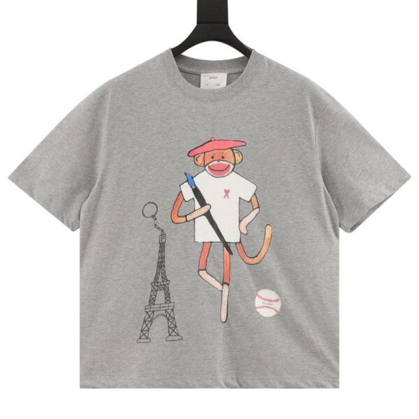 designer,replica,clothing,fake,1:1,lv,luxury,high quality  Ami x Novo joint limited edition love monkey pattern short sleeves (5E62)