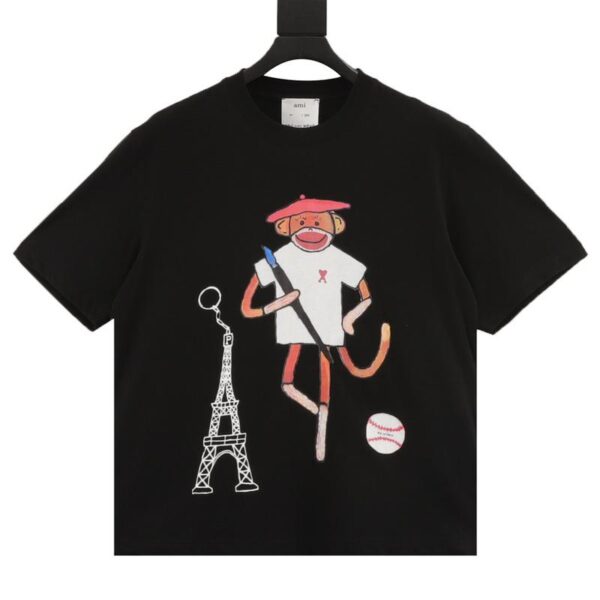 designer,replica,clothing,fake,1:1,lv,luxury,high quality  Ami x Novo joint limited edition love monkey pattern short sleeves (A034)